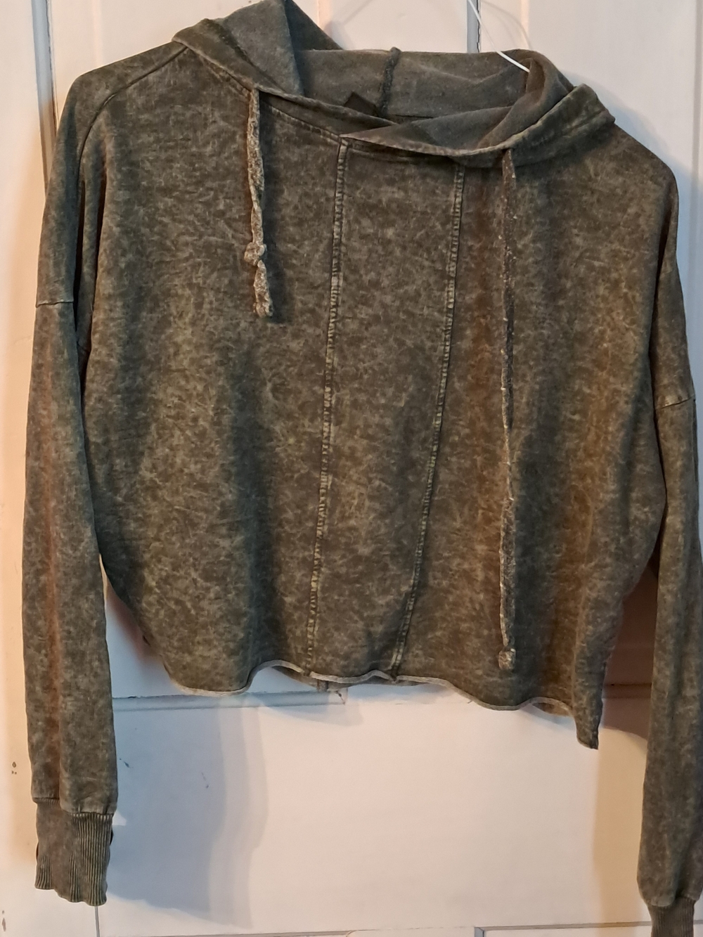 Vanilla Star Washed Olive Cropped Hoodie